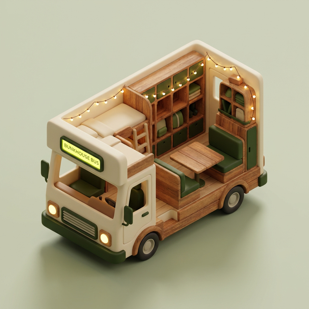 Isometric render — The Bunkhouse layout