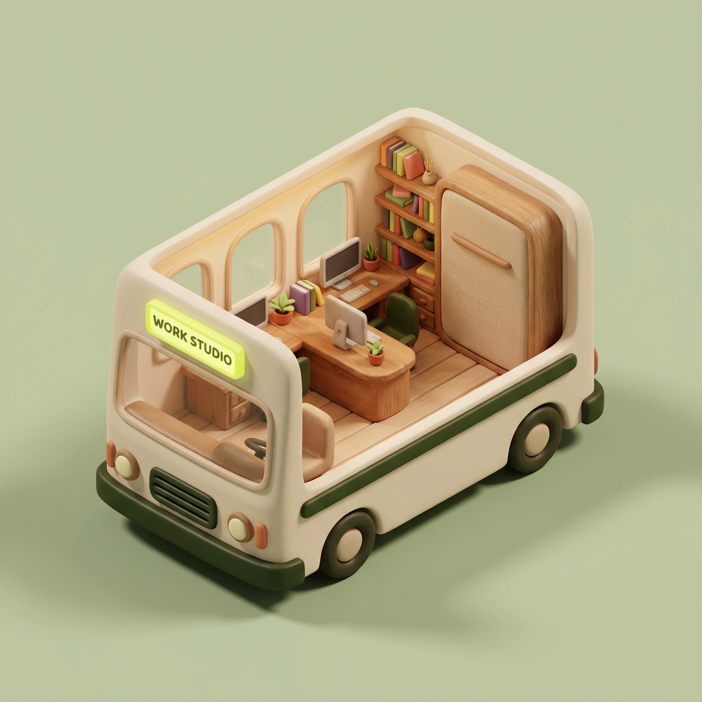 Isometric render — The Studio layout